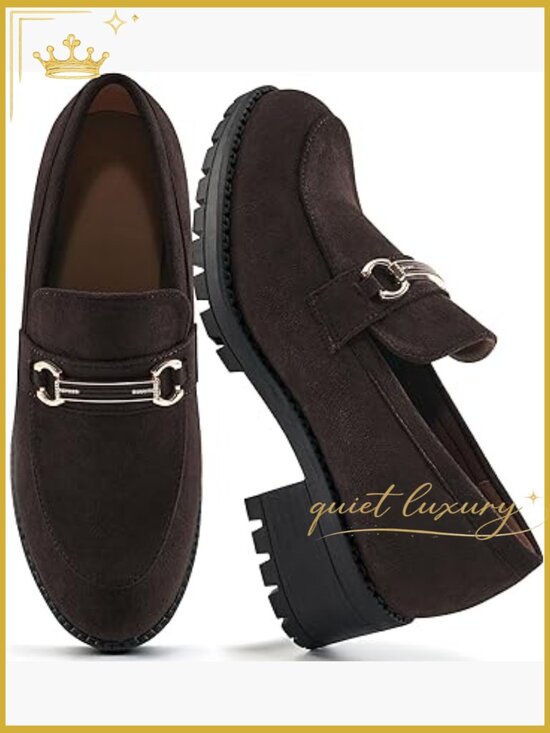 Shoes - Chunky Platform Loafers Suede Penny Loafer Casual Slip On Dress Shoes Comfort